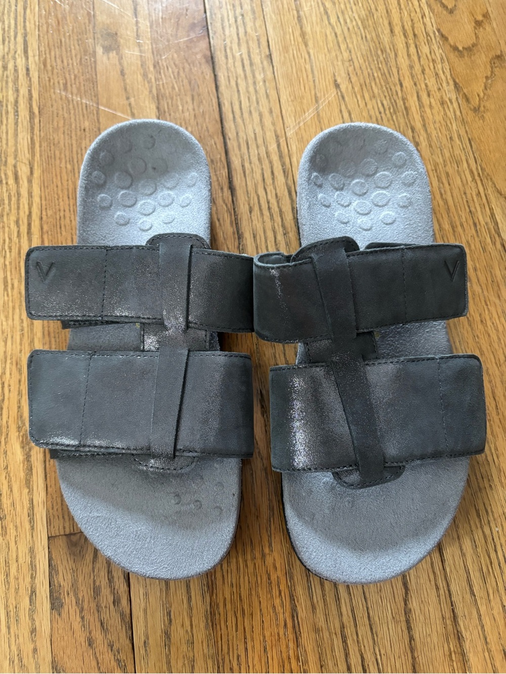 Vionic Riley Leather Adjustable Slide Sandals with Double Straps Size 5